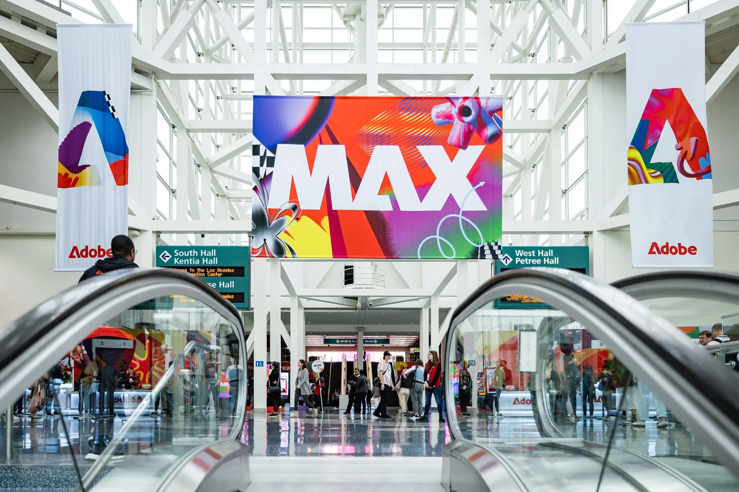 Adobe MAX banners hanging in the convention centre hall