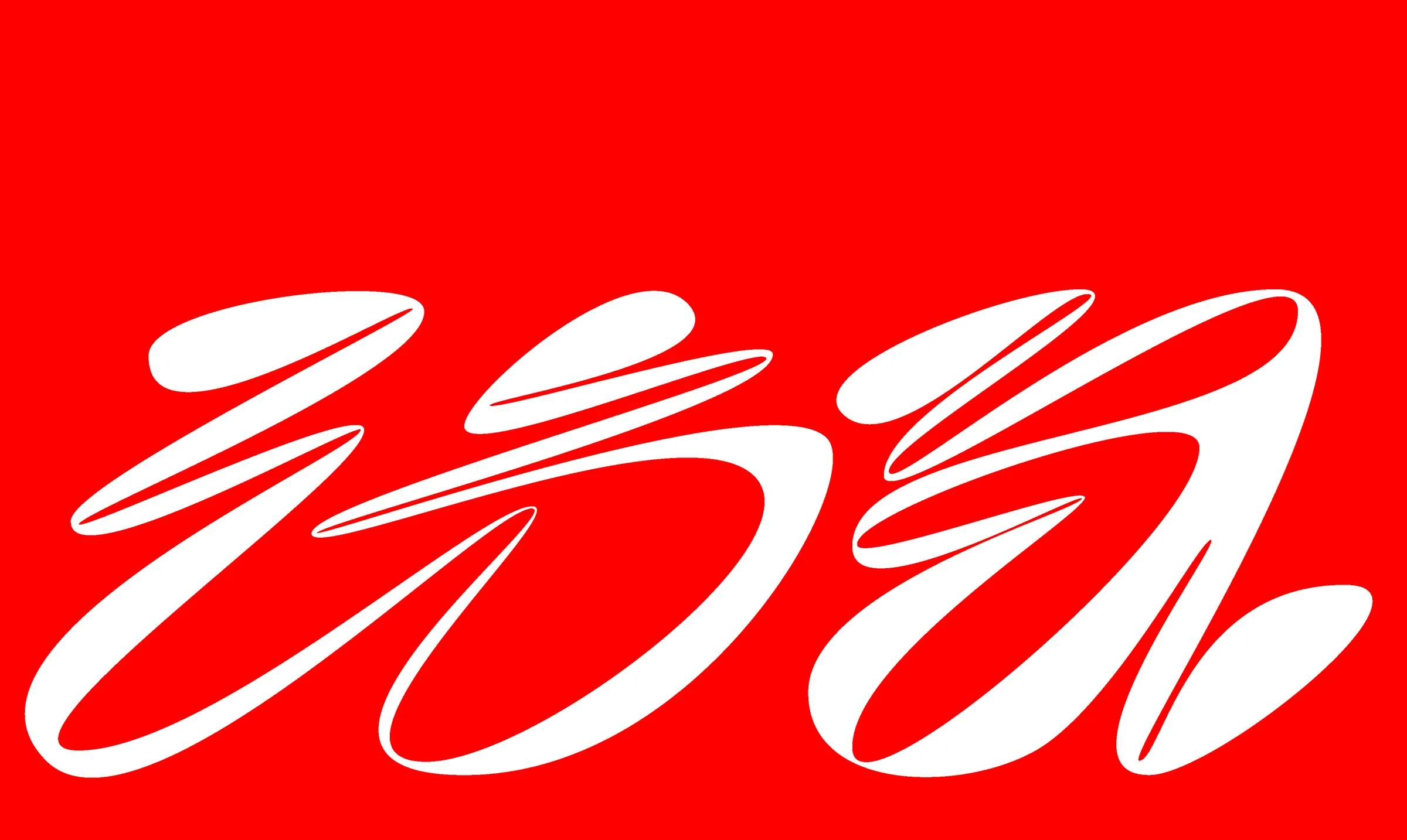 Red poster with white swirling lettering