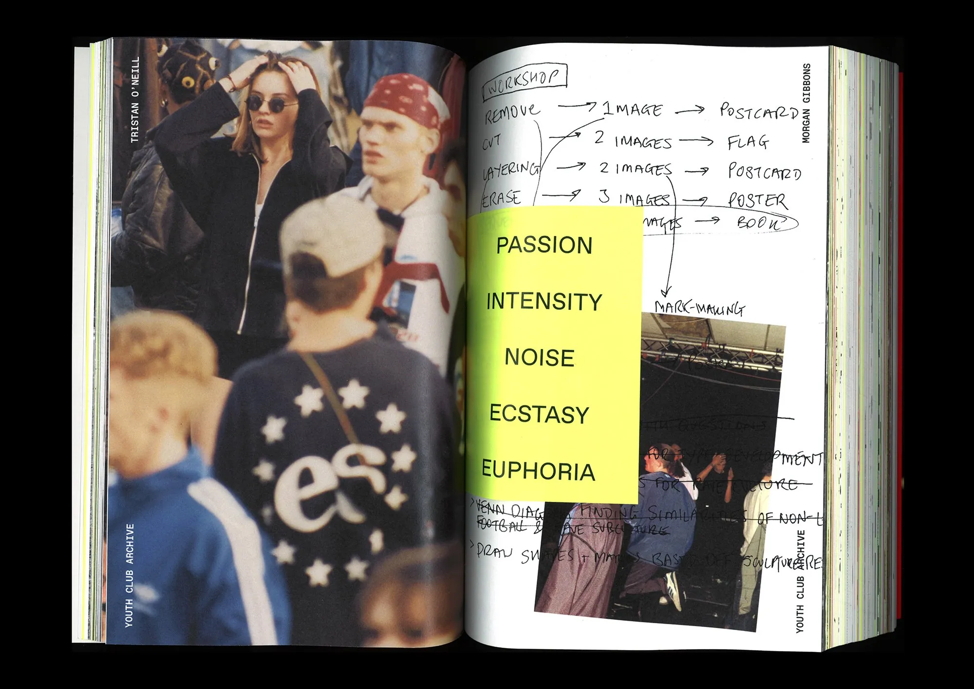 Open spread with fans and handwritten notes